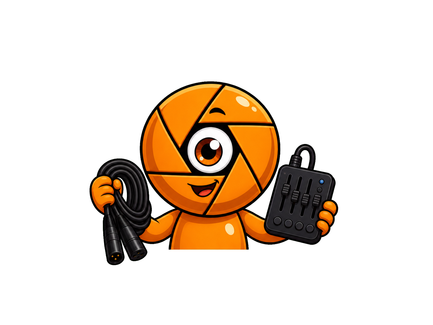 Mascotte Cinecyclop tenant un câble DMX depuis la capture