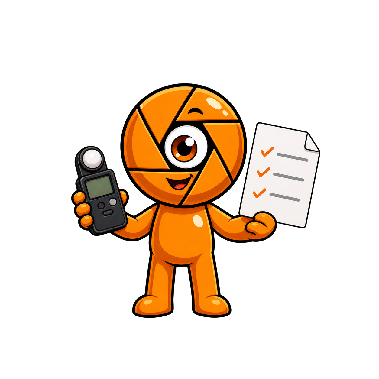 Mascotte Cinecyclop contrôlant un PDF et une mesure photométrique