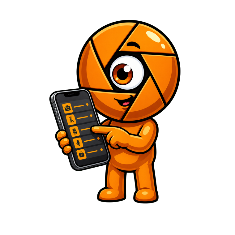 Mascotte Cinecyclop travaillant sur un téléphone