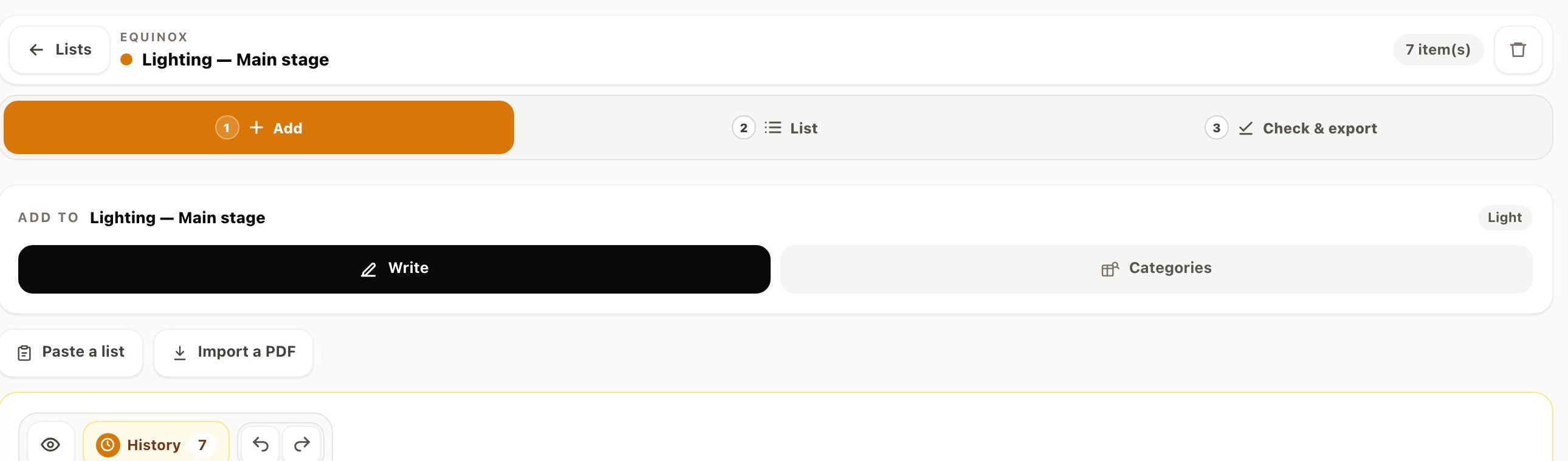 Add, List, Check and export workflow in Cinecyclop