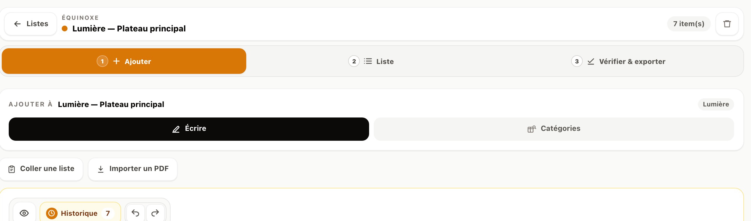 Parcours Ajouter, Liste, Vérifier et exporter dans Cinecyclop